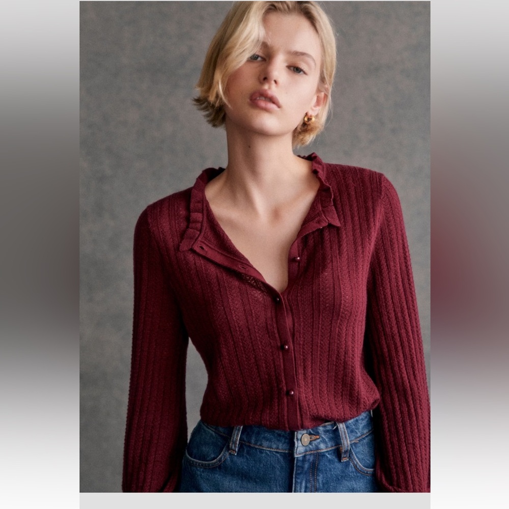 Sézane Louis Cardigan in Burgundy Size M